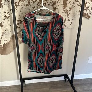 Crazy Train Multicolor Geometric Short Sleeve Top